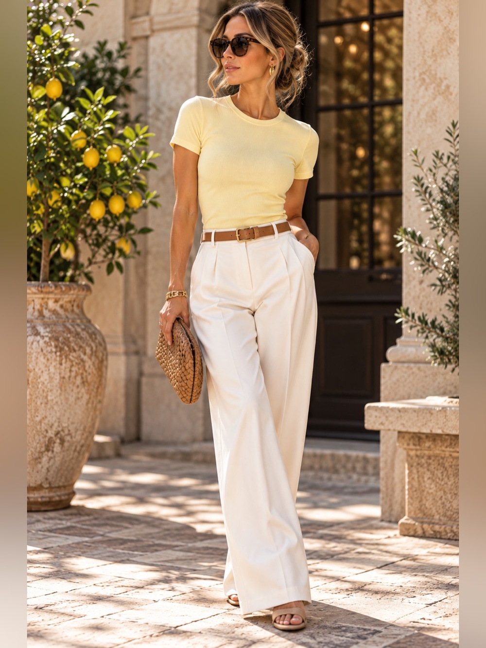 Women’s Butter Yellow Compression Top Stretch Crew Neck Short Sleeve Knit Tee